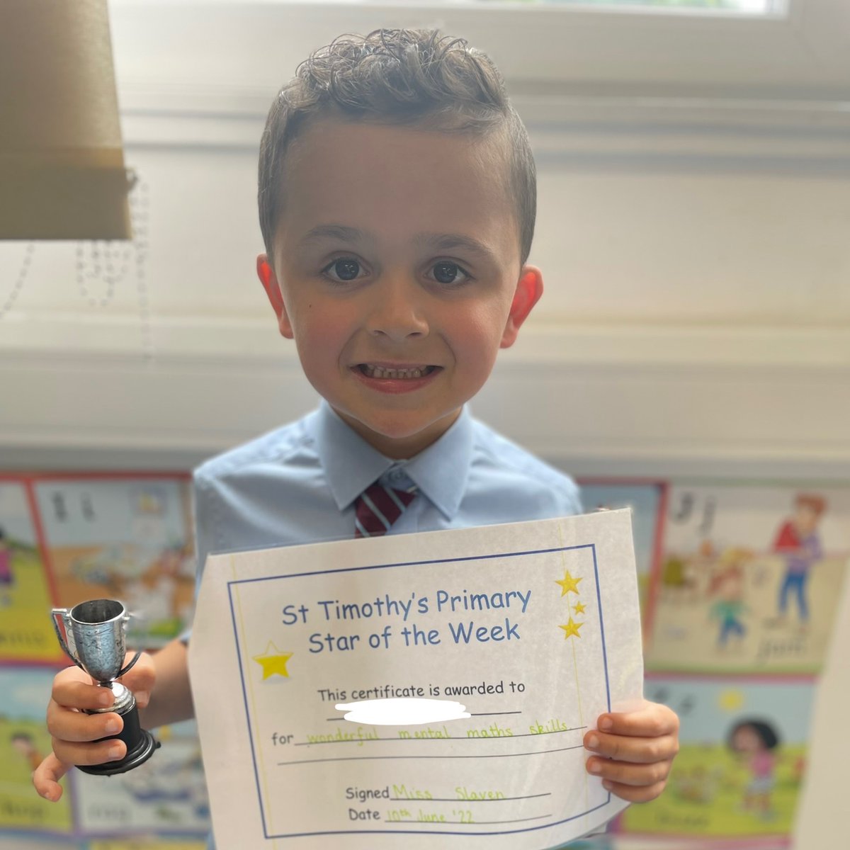 MissMSlaven's tweet photo. Congratulations to my Star of the Week! E has shown wonderful mental maths skills and I am so proud of him 🤩 @StTimothysG41 https://t.co/znRHHO0ihO