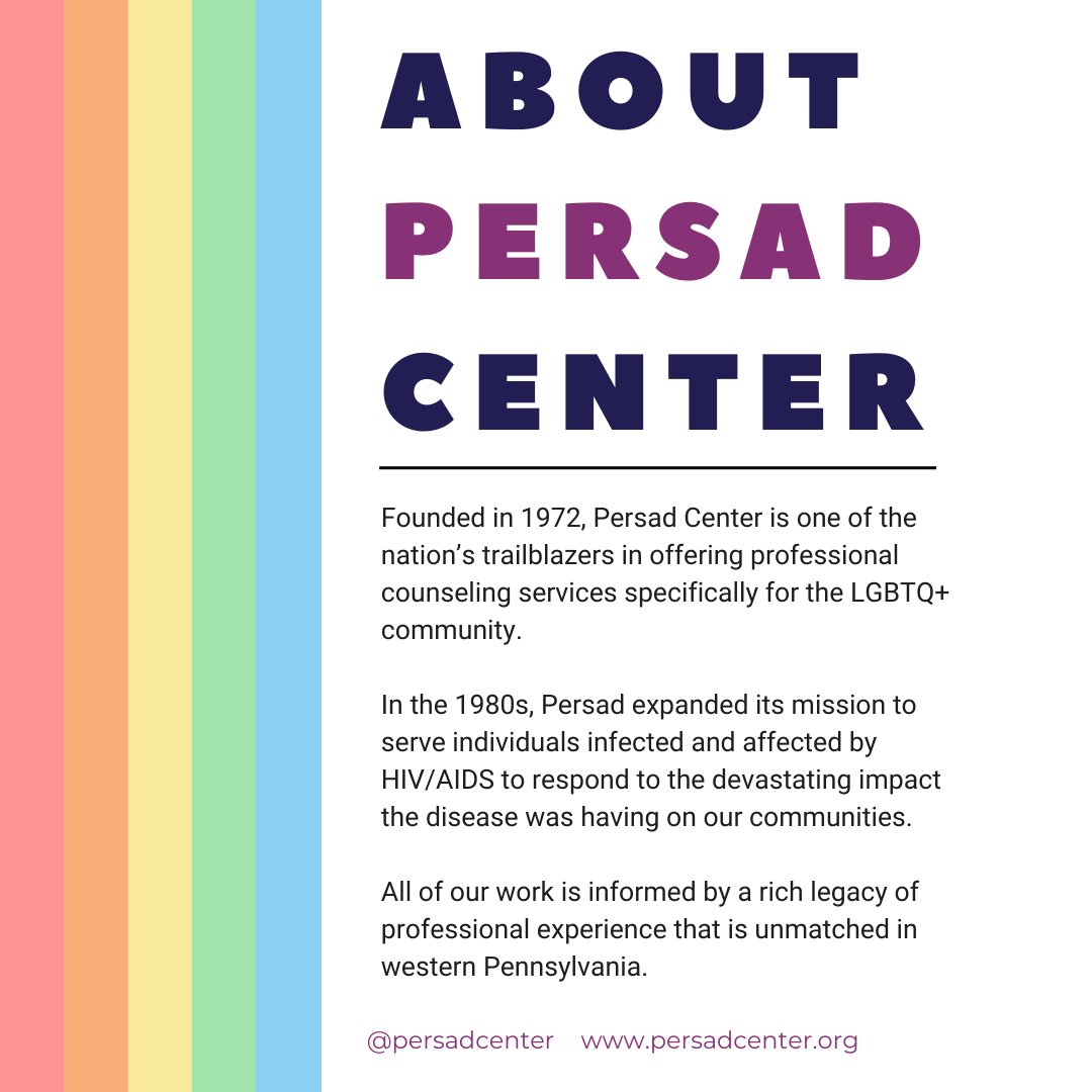 PersadCenter's tweet photo. Persad Center is also dedicated to improving the well-being of the LGBTQ+ (lesbian, gay, bisexual, transgender, queer and questioning) communities and the HIV/AIDS communities in Western Pennsylvania.
#persad #persadcenter #lgbt #lgbtq #pridemonth #mentalhealth #support https://t.co/kQzo75qTel