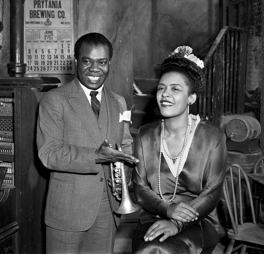 Louis Armstrong and Billie Holiday on the set of Arthur Lubin’s film “New Orleans” 1946.
