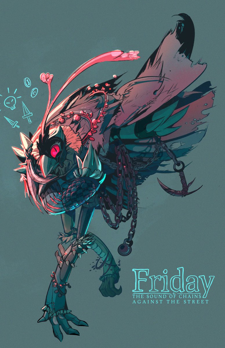 PuzzleThing's tweet image. Gift art! This is Friday aka Chains-on-Cobblestone, a kenku rogue from the same game as Maybe that spent most of her time rescuing monsters.