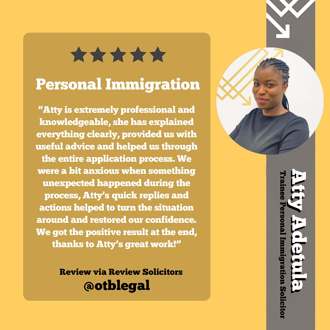 OTBLegal's tweet photo. 'Atty's quick replies and actions helped to turn the situation around and restored our confidence"👏😃

Another 5* review for Personal Immigration Team's Atty⭐️

#personalimmigration #traineesolicitor #solicitortraining #immigrationadviceuk #solicitorsuk #spousevisauk #spousevisa https://t.co/50OEOdteav