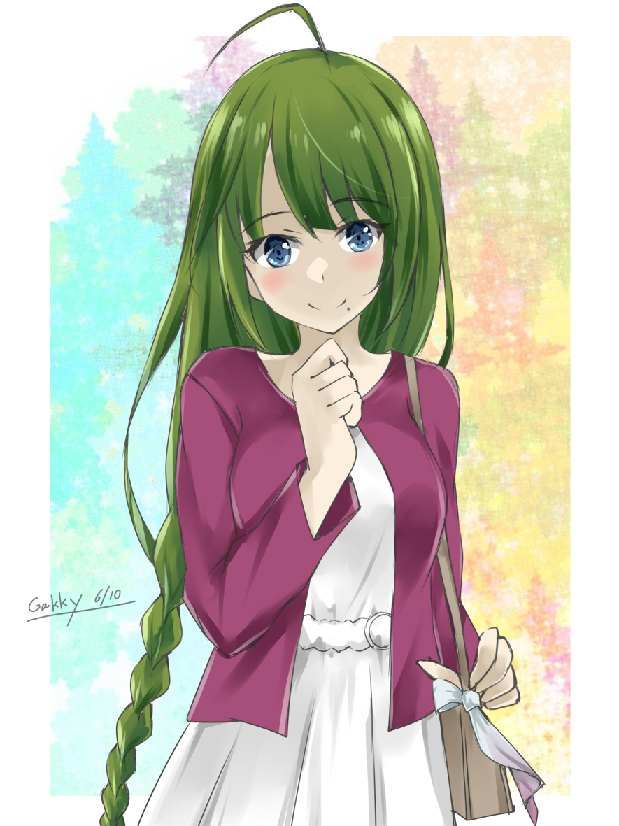 yuugumo (kancolle) 1girl long hair solo green hair braid mole under mouth dress  illustration images