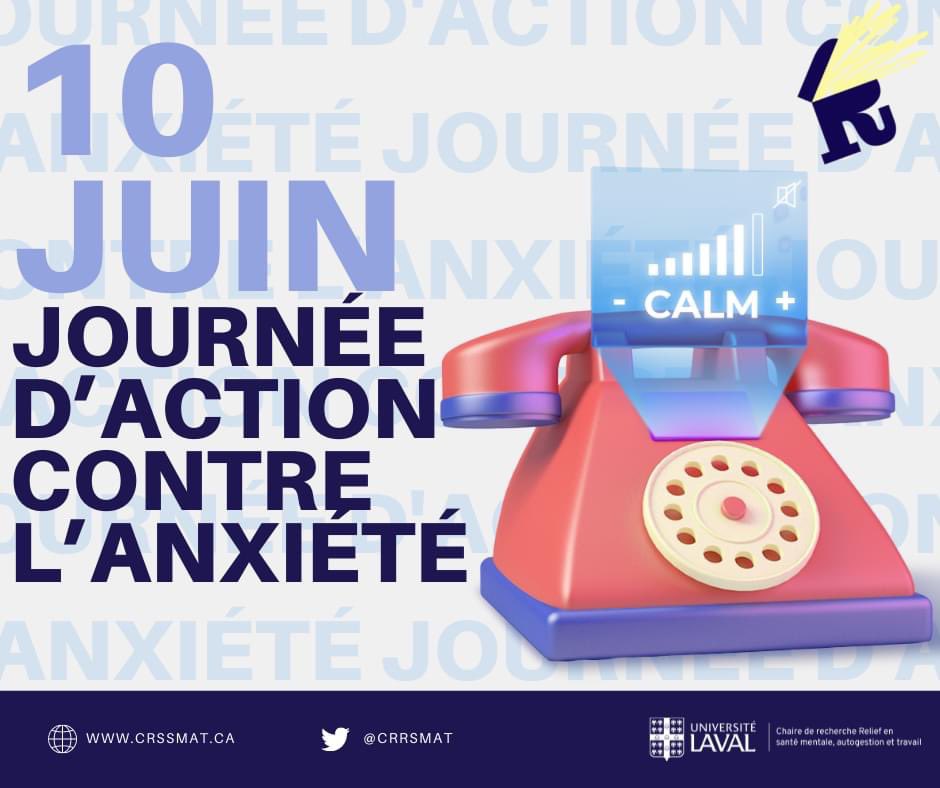 La Chaire souligne aujourd’hui la Journée d’action contre l’anxiété, un problème récurrent en milieu professionnel et élément central de nos recherches.

Qu'est ce que l'anxiété ? 👉 monrelief.ca/relief-1/anxie…

@monrelief <a href="/beneva_ca/">Beneva</a> <a href="/universitelaval/">Université Laval</a> 
#santémentale #anxiété