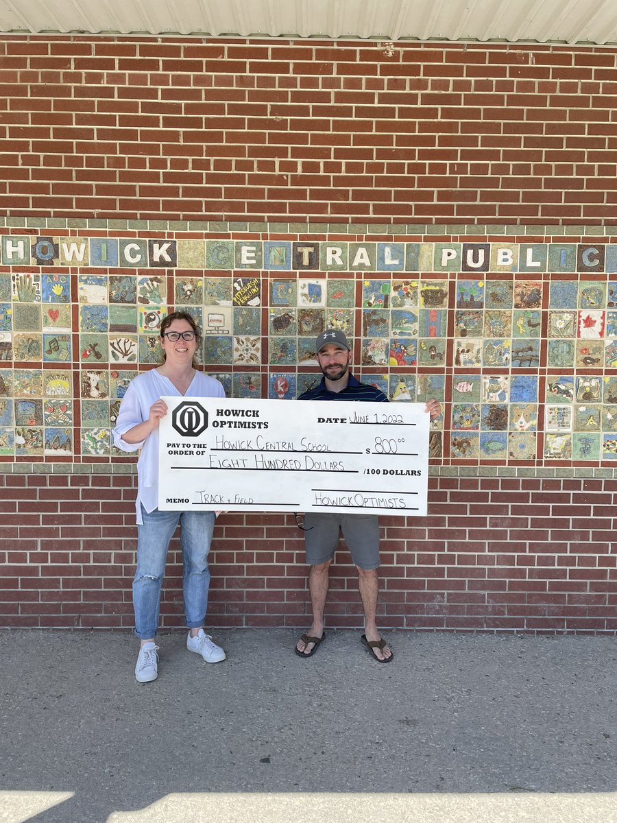 Once again we send out a huge thank you to our local Howick Optimist Club for making a donation to help cover the costs to get our track in good shape for track and field. #communitysupport #thanks <a href="/yourschools/">Avon Maitland District School Board (AMDSB)</a>
