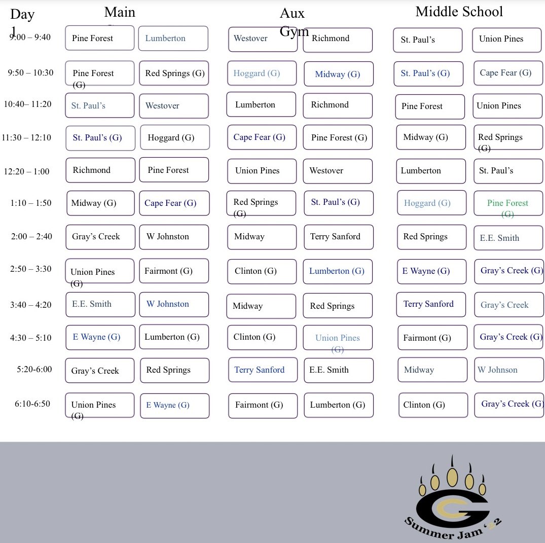 GCSummerJam's tweet photo. Announcement Time!!!

We have the schedule for day one of #GCSummerJam

Some big time matchups currently set for June 21st, meet us there!!

*Schedule subject to change* https://t.co/vXdfOuQkIB