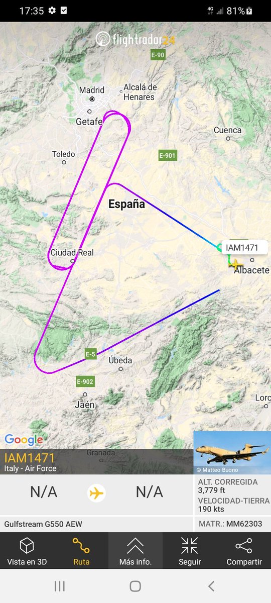 MilRadar's tweet photo. 🇮🇹 @ItalianAirForce #Gulfstream G550 AEW #MM62303 regresa a #Albacete tras vuelo sobre el centro de la Península #APROC22 https://t.co/Z6oCBGcjbT