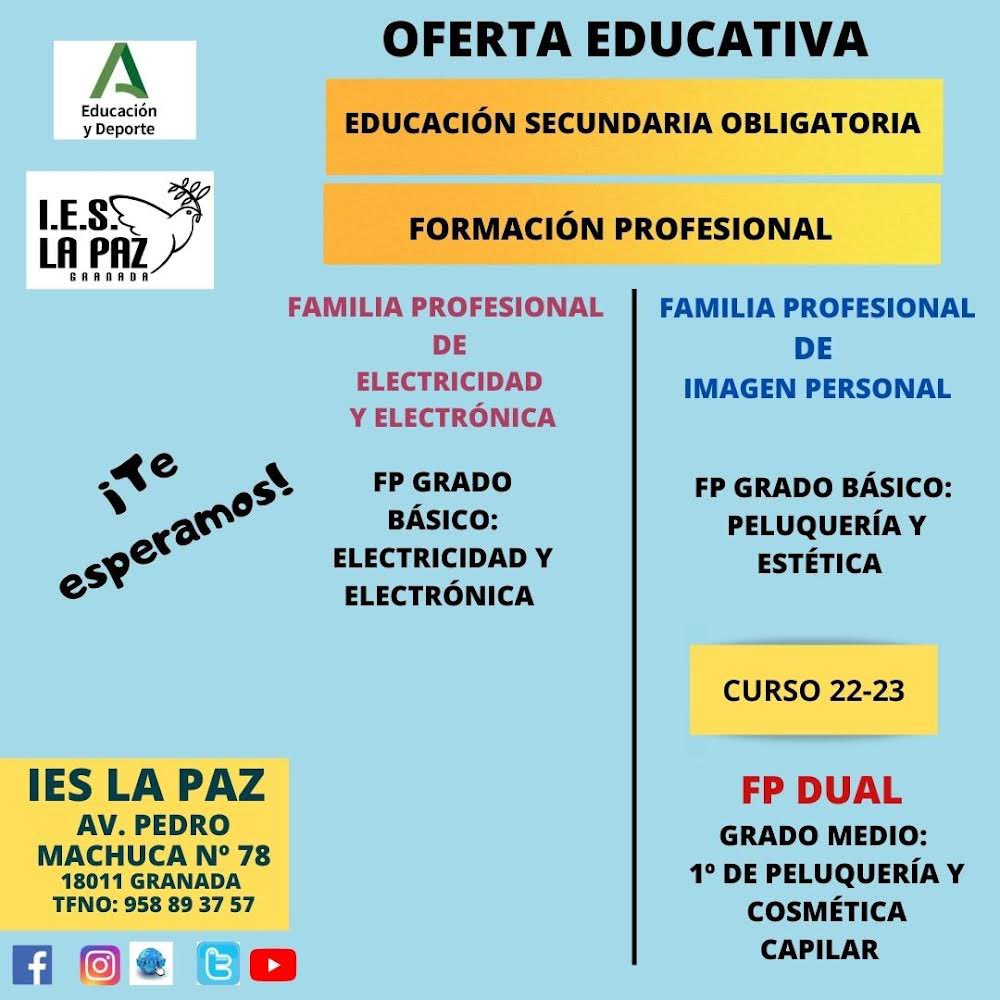 IESLaPazGranada's tweet photo. El próximo curso 22-23 el #IESLaPazGranada tendrá un nuevo ciclo de @FPAndaluza en modalidad #Dual Peluquería y cosmética capilar. Puedes ver toda la información alojada en la web del centro. AQUI ➡️ https://t.co/13Vi0tR2wx https://t.co/6TQjaG2xKI