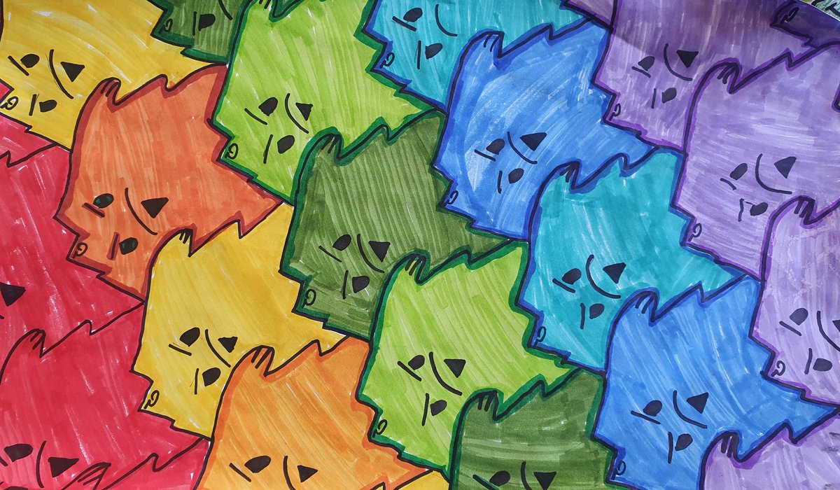 Some of 7-1 <a href="/BrantHillsPS/">Brant Hills P.S.</a> Transformation Tessellations inspired by the artwork of MC Escher. The perfect mix of math and art!