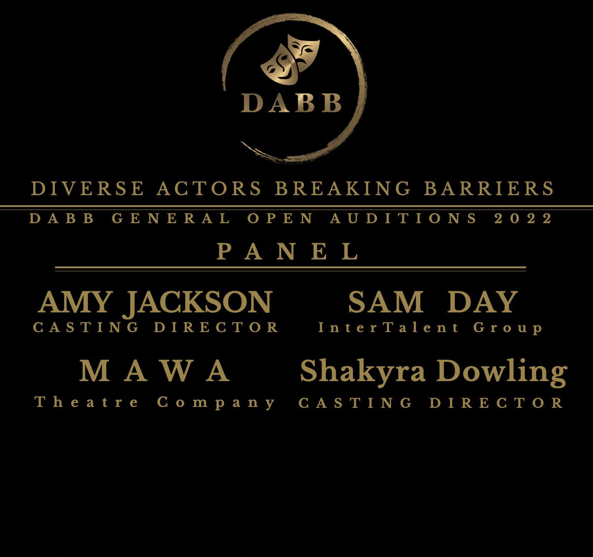 DABBOFFICIAL_'s tweet photo. Here are some more of our lovely panel this year for the DABB generals. 

@AmyJacksoncast 
@SamWLDay @InterActors 
@MawaTheatreCo 
@ShakyraDowling 

💙 https://t.co/hz4VXDRTET