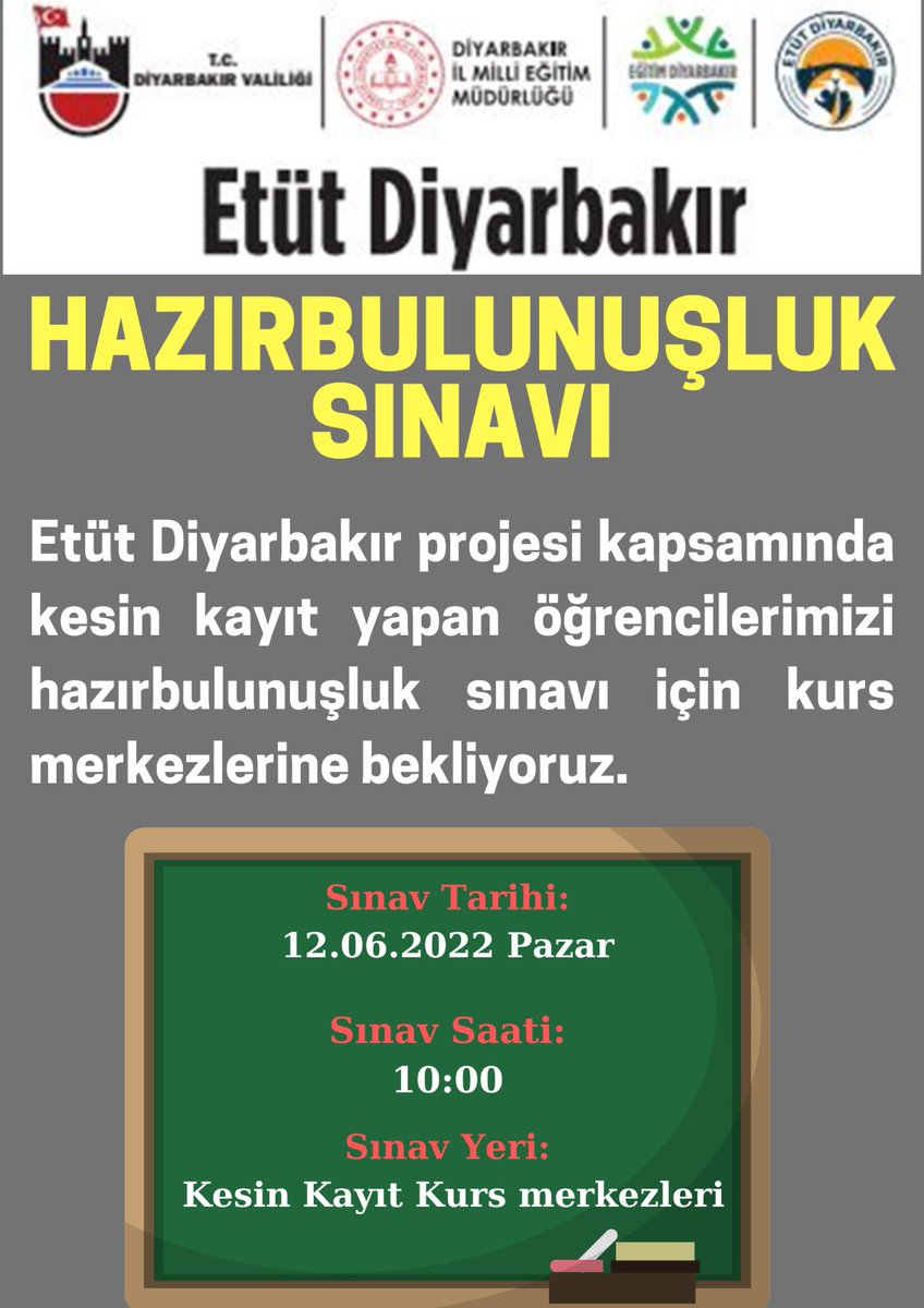 Başlıyoruz…Akademik başarı İçin öğrencilerimize temel lgs tyt kazanımları vermek için ETÜT Diyarbakır hazır bulunuşluk sınavı ile başlıyoruz.<a href="/krmnarf/">Arif Karaman</a> <a href="/Murat4Kucukali/">Murat Küçükali</a> <a href="/aliihsansu_/">Ali İhsan Su</a> <a href="/tcmeb/">Millî Eğitim Bakanlığı</a>