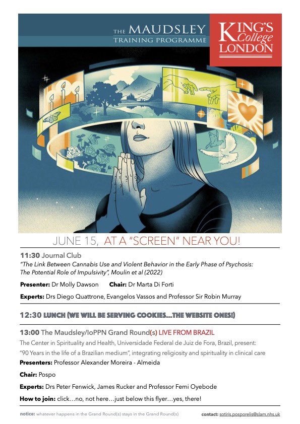 Pospo's tweet photo. I know, I know…it’s a bit early 
but I’m too excited  to wait! 

Next Wednesday we take full advantage of what “online” has to offer 
and have a team from Brazil’s @UFJF_ take over the @MaudsleyNHS /@KingsIoPPN Grand Round(s)!  

#ofcourseiwillpostthisgainnextweek https://t.co/mDzCon7iBN
