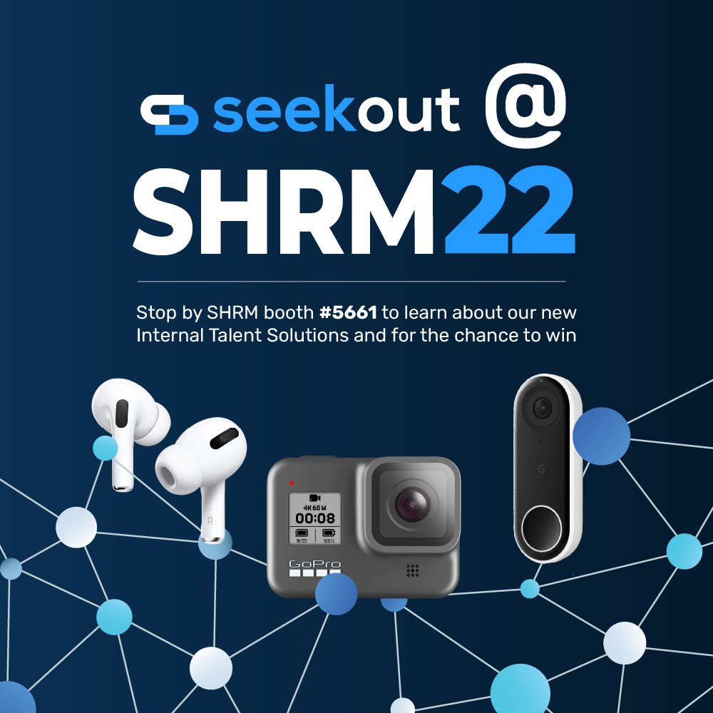 seekouthq's tweet photo. Two days until #SHRM22, and we can’t wait to see you in New Orleans! Swing by booth #5661 to meet the #SeekOut team, learn about Internal Talent Optimization and get the chance to win your choice of Air Pods, GoPro or Nest Doorbell Camera. https://t.co/zv94F0xiag