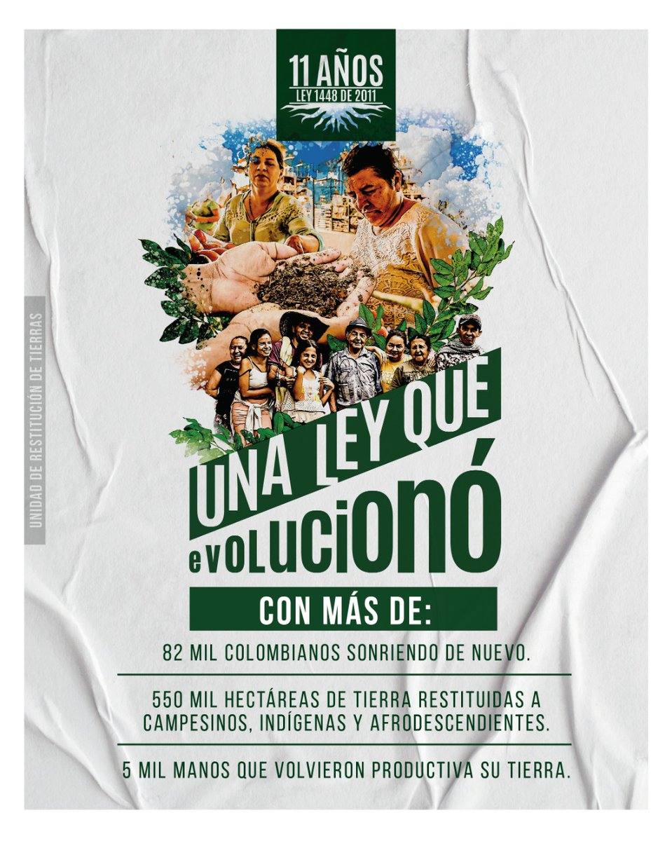 JaramiEli's tweet photo. #11AñosLey1448 | Son 11 años donde miles de colombianos han recuperado sus tierras y la esperanza de vivir un mejor futuro cultivando los frutos de la 🌱restitución. Gracias a todos nuestros beneficiarios que han creído en la #PazConLegalidad. https://t.co/IrbZmxY2IE https://t.co/uwhZgi7W6z