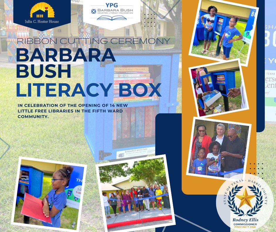 Hester House (@hesterhouse1943) on Twitter photo Special thanks to Commissioner <a href="/RodneyEllis/">Rodney Ellis</a> and <a href="/BushHoustonLit/">Barbara Bush Houston Literacy Foundation</a> for successful efforts to get free books in the hands of young readers. Here at Julia C. Hester House, we are fortunate to offer 1 of the 14 NEW little free library boxes in the community. TAKE A BOOK. SHARE A BOOK. Special thanks to Commissioner <a href="/RodneyEllis/">Rodney Ellis</a> and <a href="/BushHoustonLit/">Barbara Bush Houston Literacy Foundation</a> for successful efforts to get free books in the hands of young readers. Here at Julia C. Hester House, we are fortunate to offer 1 of the 14 NEW little free library boxes in the community. TAKE A BOOK. SHARE A BOOK.