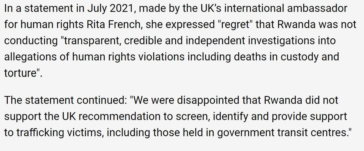 <a href="/pritipatel/">Priti Patel MP</a> As you know, the UK Government less than a year ago condemned Rwanda for ignoring its concerns about human rights violations. Please spare us the nonsense about its being a 'safe haven for refugees'.

From LBC: