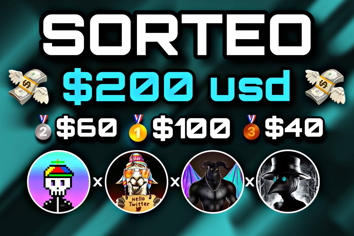 🎁🔥 SORTEO de $200 DOLARES🔥🎁

🏆Premios🏆

🥇 $100 usd
🥈 $60 usd
🥉 $40 usd

Requisitos: 
1️⃣ Follow <a href="/lallamapic/">La Llama Politically Incorrect Club</a> @ButtaNFT_ @tmottyNFT <a href="/0xJK7/">JҜ7</a> 
2️⃣ LIKE❤️ &amp; RT♻️
3️⃣ Tag 3 friends (more comments, more chances to win)

Los ganadores serán anunciados el 14 de Junio 🗓🍀
