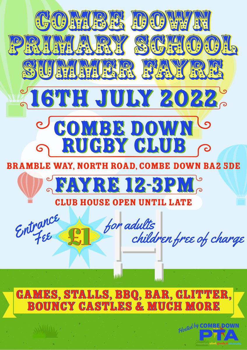 CombeDownPTA's tweet photo. 🌞 🎊 It's our first summer fayre since 2019, and we want to come back with a bang and make it a whole community event. Can you help us? 🎊🌞 https://t.co/UtBFOQI5rC