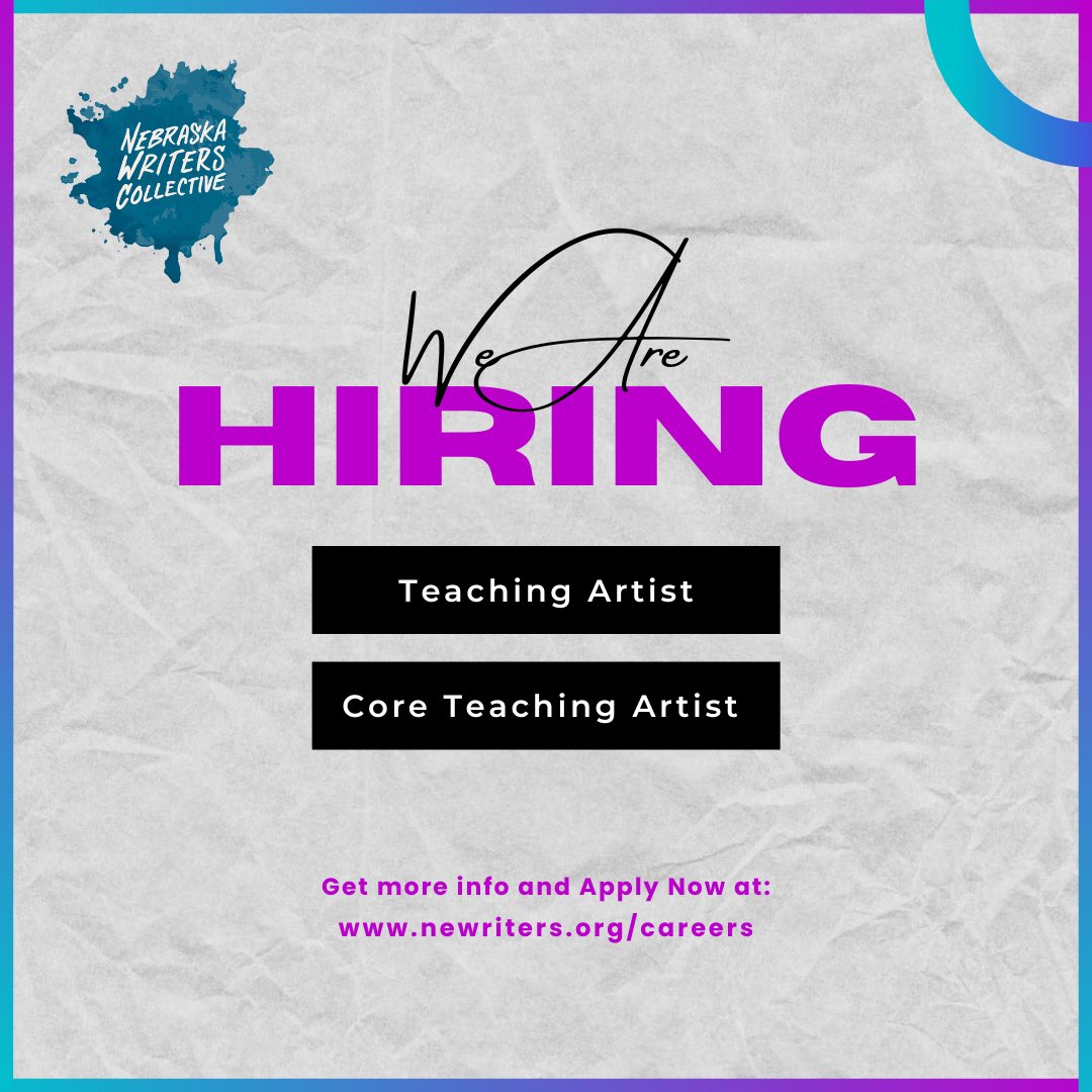 NebraskaWriters's tweet photo. We are hiring both Teaching Artists and Core Teaching Artists for our youth slam poetry program. Both require a passion for creative writing, teaching, and classroom management skills—applications close on June 24th. Get more info and apply at https://t.co/0h3McH9AMC. https://t.co/5aqWgRll3w
