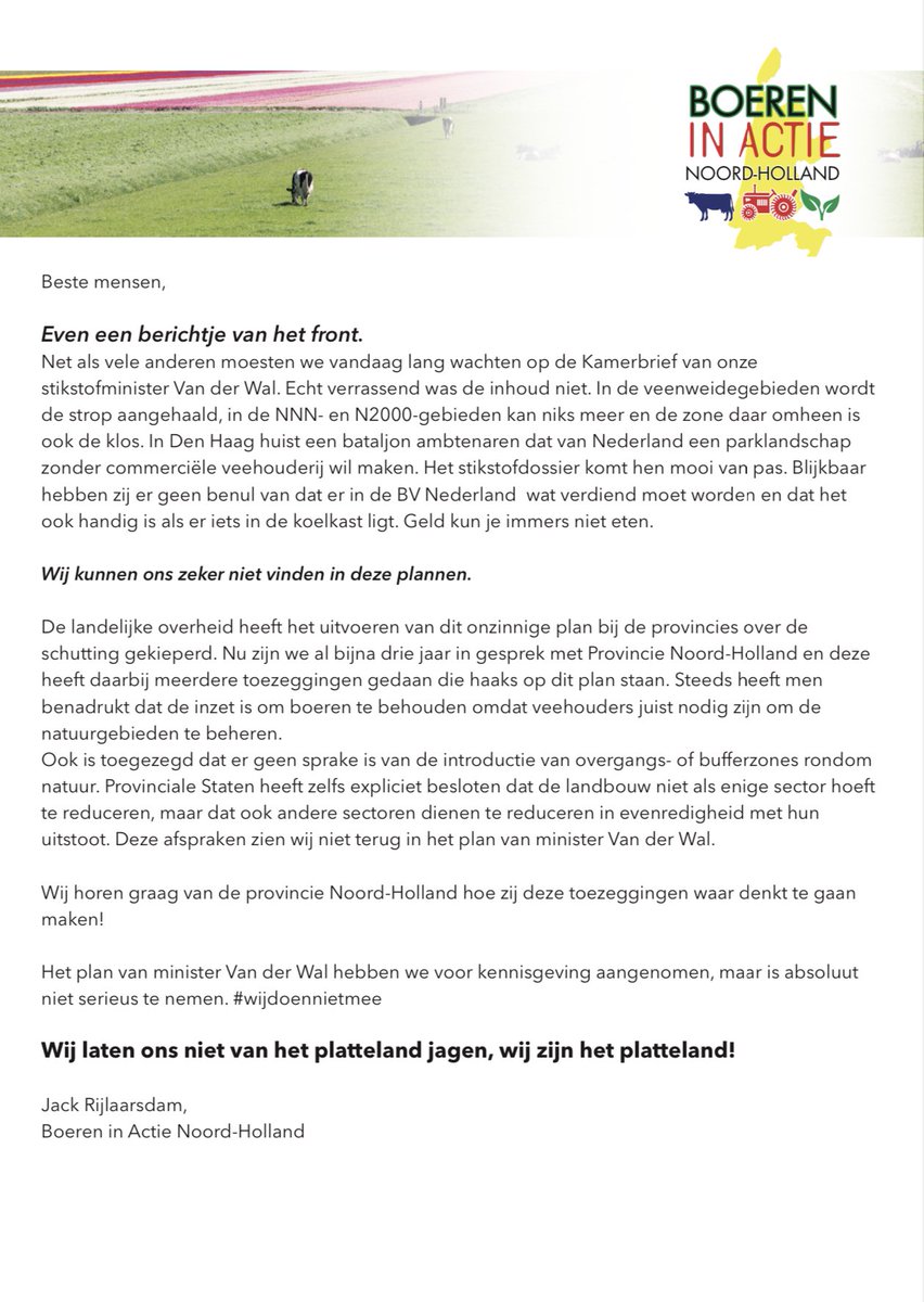 Briefje terug van onze voorzitter aan <a href="/ProvincieNH/">Noord-Holland</a> @estherrommel #boereninactienh #wijdoennietmee #stikstof #IksteunONZEboeren #vanderwalindesloot #ditslaatkantnogvanderwal