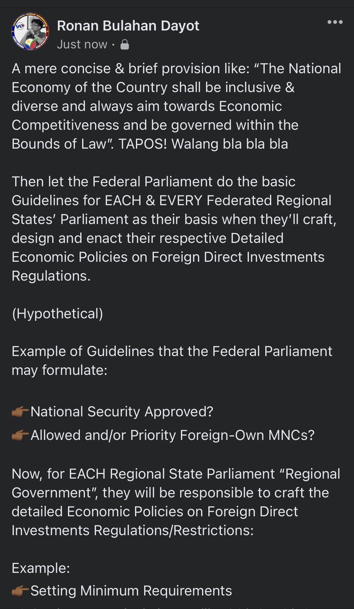 Ronanpbd's tweet image. A mere concise &amp;amp; brief provision like: “The National Economy of the Country shall be inclusive &amp;amp; diverse and always aim towards Economic Competitiveness and be governed within the Bounds of Law”. TAPOS! 

Click screenshots, to continue reading:👇🏾

#EconomicLiberalization