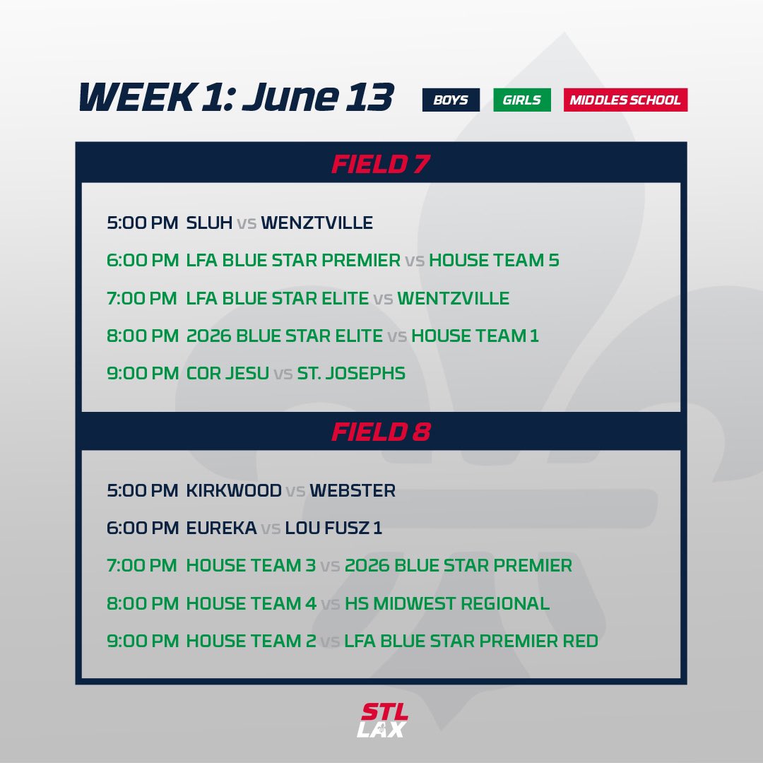 The 22nd Annual StL Lax Summer League Schedules are out … check the website for teams if you are unsure.  #Lax #SeeYouMonday #SummerBall