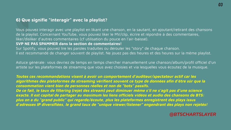 BTSCHARTSLAYER's tweet photo. Les slides du FAQ streaming 
 #GuideStreamingBabiesArmy: y a 8 slides en tout plus l'enregistrement du space, déroulez le thread!
J'espère que ça va aider les débutants en stream/achats, les initiés et renforcer les connaissances des ARMY "expérimentés"
#BTS_Proof #YetToCome 
4/8 https://t.co/2wAajkDIKy