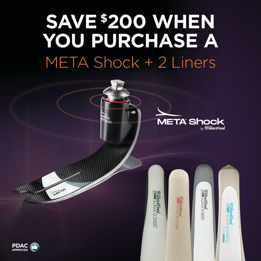 Save $200! Now through June 30th, save $200 when you purchase a META™ Shock with any 2 liners*. With a unibody design and maximum deflection with minimum build height, META Shock is a dynamic shock absorbing foot with endless possibilities. Learn more at willowwood.com/products-servi…