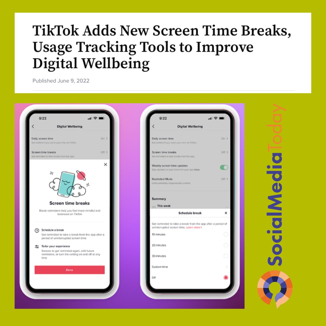 According to a Social Media Today article, TikTok has added new features to improve digital wellbeing. To learn more about these updates, read the article here: socialmediatoday.com/news/tiktok-ad…