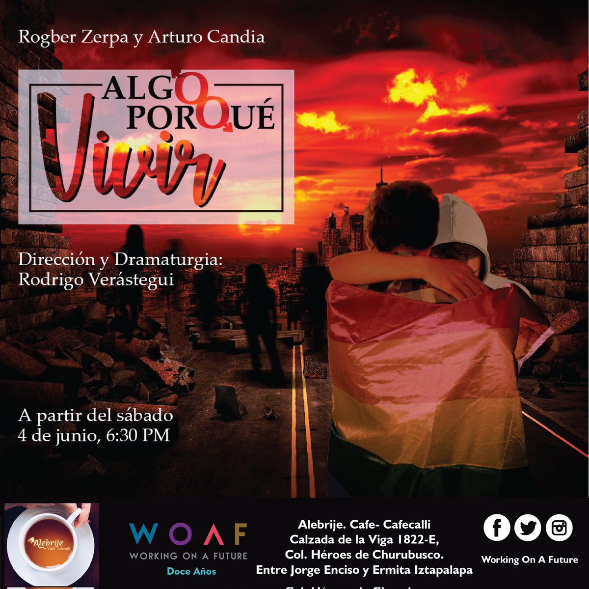 Mañana reestreno 🤩 con un nuevo y talentoso elenco.
#AlgoPorQuéVivir🏳️‍🌈 con @harryveg  &amp; <a href="/Rogber_Zerpa/">@RogberZerpa 🐺</a> 6:30pm en #Alebrijecafécafecalli.
Que pasaría si las relaciones LGBTIQA estuvieran prohibidas y tuvieras que mentir para sobrevivir.
🎟️ algoporquevivir.boletopolis.com
RT 🙏