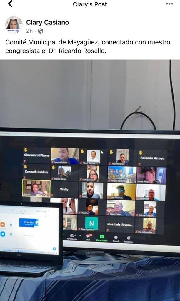 maver23's tweet photo. Gathering virtual con buenos hermanos estadistas de Mayagüez. #DelegatesInAction #StatehoodNow @ricardorossello https://t.co/SLXm9I8KLa