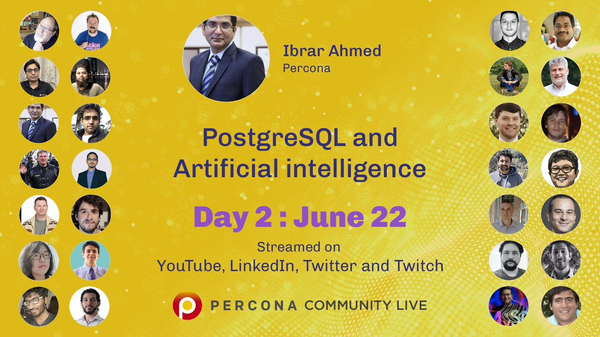 PerconaBytes's tweet photo. Ibrar Ahmed will explain more about #PostgreSQL and Artificial intelligence at Percona Community Live Online, on June 22, 2:00 PM EDT/ 20:00 CEST
https://t.co/Ca7RdgNp9T
#Percona #PerconaCommunityLive #Database #opensource #MySQL #Postgres #MongoDB #MariaDB #SQL #NoSQL #AI https://t.co/U6vNMRUxFx