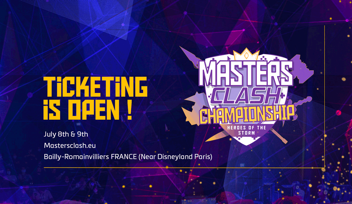 ⚡️Masters Clash Championship 22⚡️
#MCC

🔥Ticketing is open cutt.ly/cJC7rOd🔥
🎟️Pass MC22
🎫Private Cocktail! Drink food photos with your favorite players🤩

<a href="/BlizzHeroes/">Heroes of the Storm</a> event of the year in Europe, make as much noise and encourage the players and teams!

RT appreciated