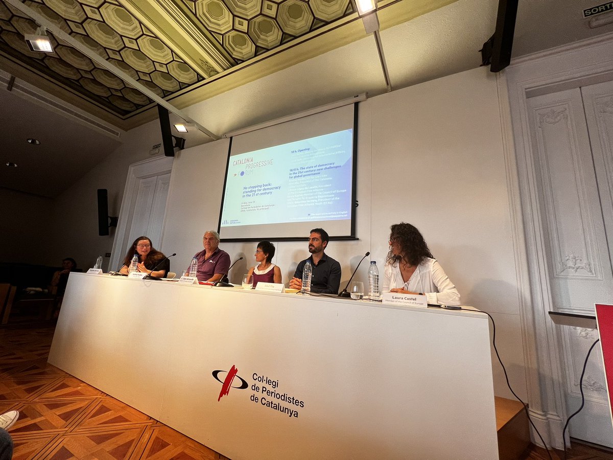jordisolef's tweet photo. The 1st Catalonia Progressive Forum, gathering parties from Europe &amp; the Americas, has started. After welcoming words from @Esquerra_ERC Vice-secretary General @sarabailac and myself, the inaugural panel is discussing new challenges for global governance #CatProgressiveForum https://t.co/0dp6pXgyd9