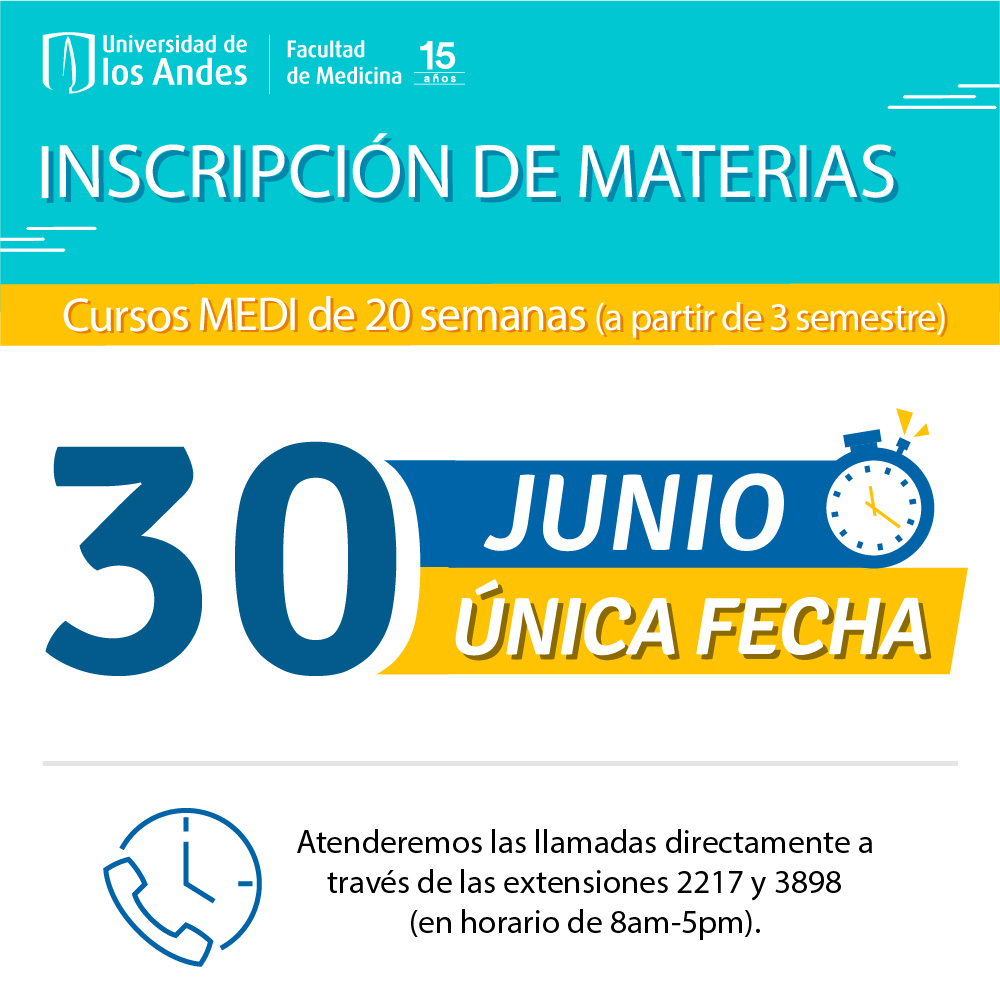 MediUniandes's tweet photo. #EstudiantesPregrado
📢 Única fecha para la inscripción de materias de 20 semanas ➡️ 30 de junio https://t.co/QgNM8MtaGu