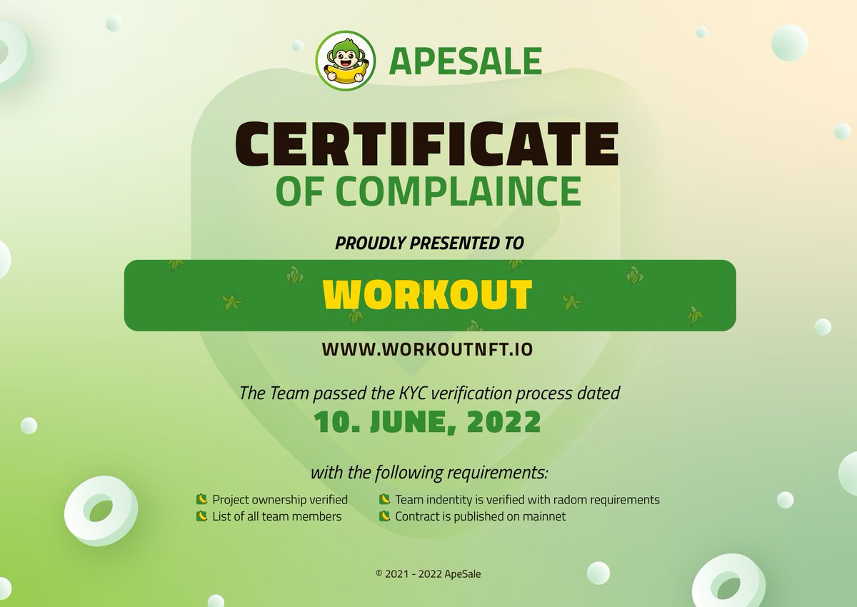 💥💥 Work Out Officially KYCed By APESALE 💥💥

👉👉KYC Report: github.com/ApeSaleLaunchp…

Telegram Channel: t.me/workout_offici…
Telegram Group: t.me/workout_global
#WORKOUT #W2E #M2E