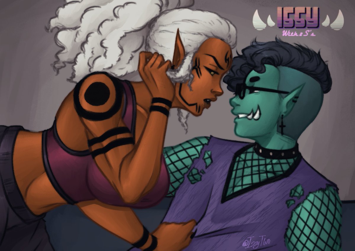 IssyTwo's tweet photo. "Wipe that smug smirk off your face before I wipe it for you, Zick."
"If you wanna wipe it good, you better use those gorgeous thighs of yours, honey."

Genderbent Shonen and Issy AKA Shiro and Zick having a grand ol' time :]

#ShonenVArt #IssyTwoDraw https://t.co/0SUbdCfB0D