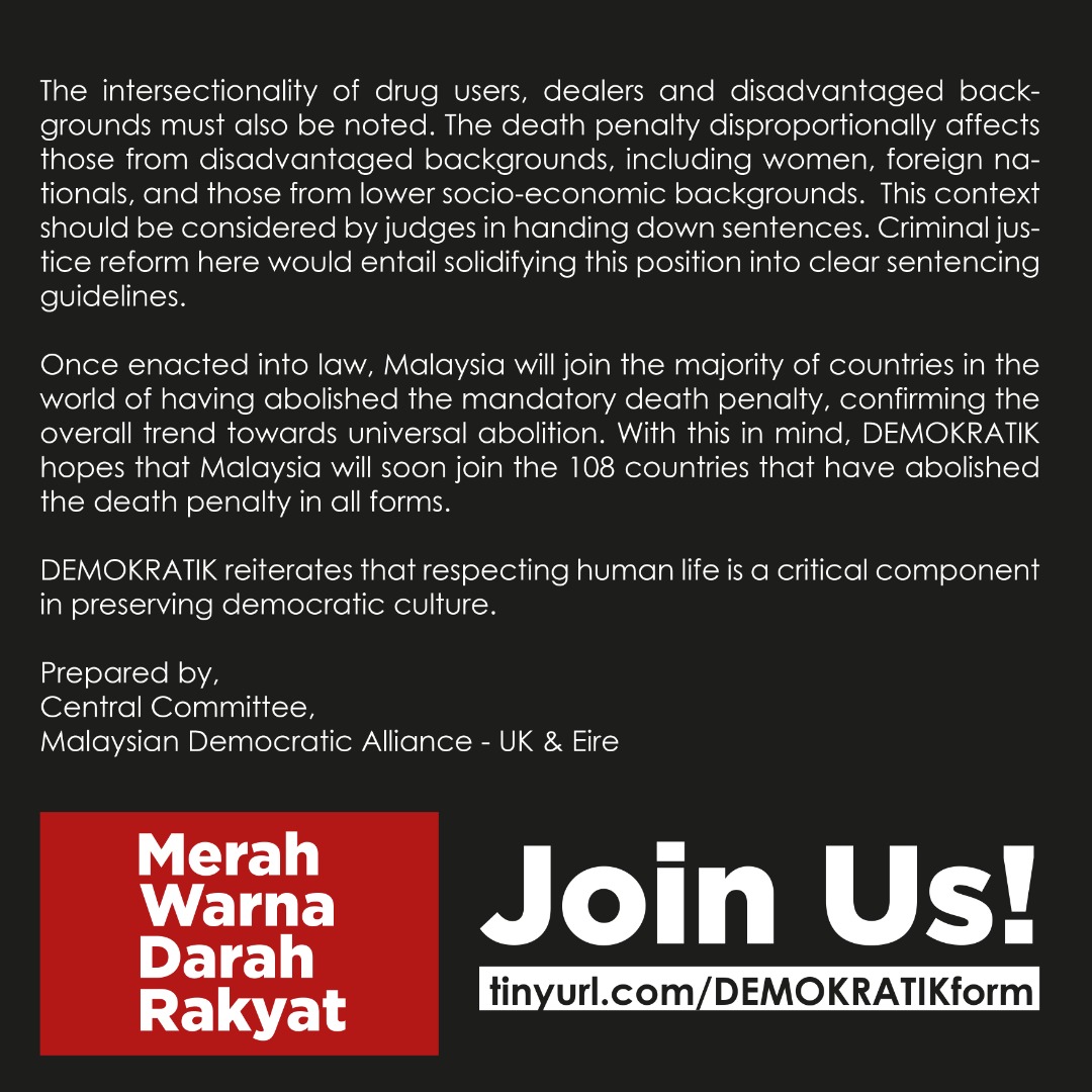 DemokratikUK's tweet photo. Abolishing the mandatory death penalty is a great step for Malaysia! https://t.co/eH7eKghhGZ