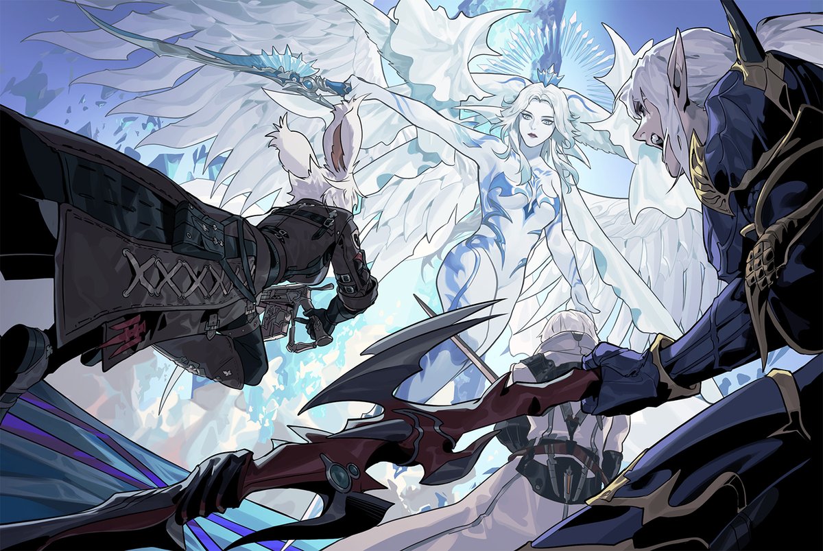 holding weapon rabbit ears holding weapon white hair animal ears wings  illustration images