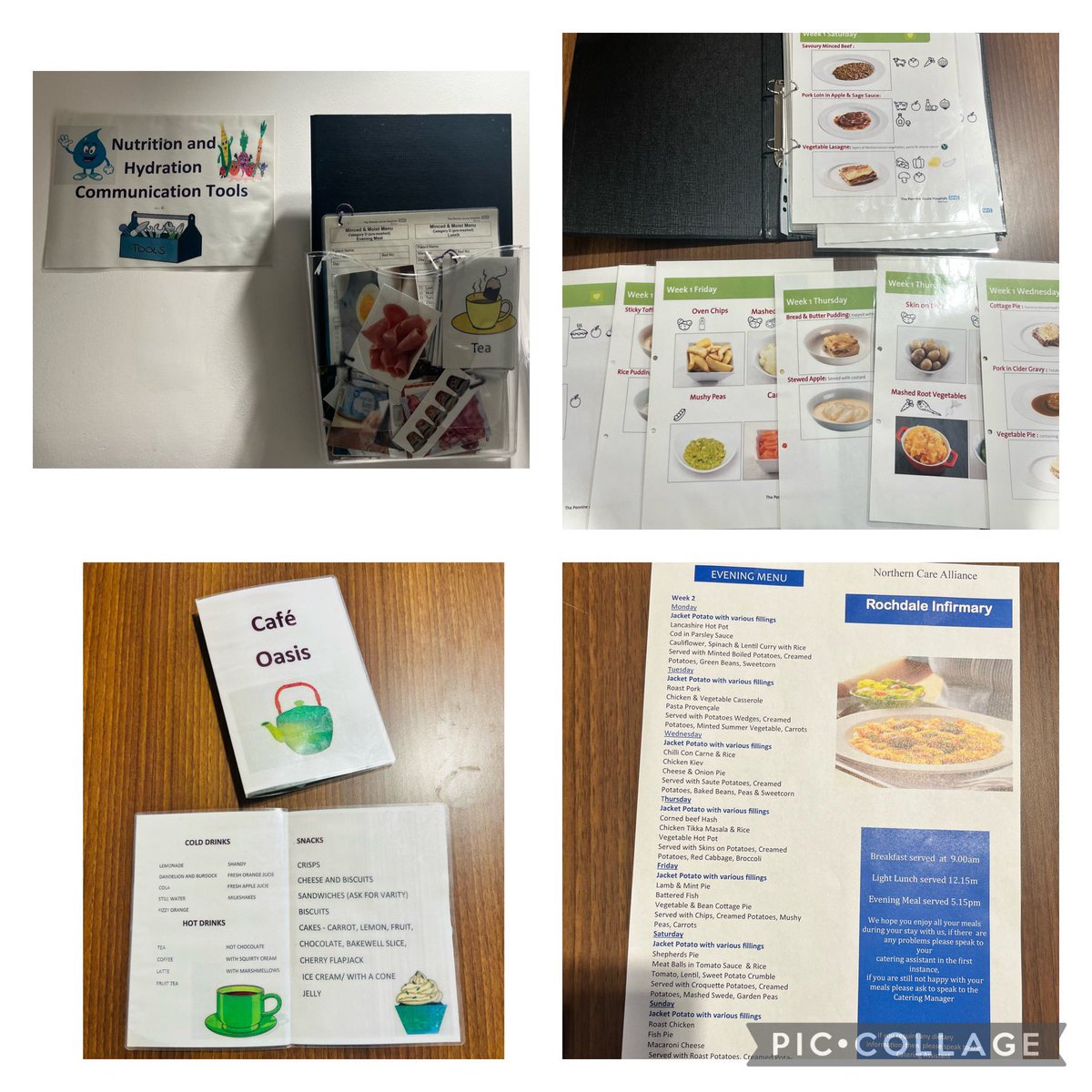OasisUnit's tweet image. The oasis unit are always trying to improve patient care and experience. Here are some of the communication tools (new and old) we are using to encourage choice and good nutrition and hydration for our patients 💙 @NCAlliance_NHS @RochdaleCO_NHS @ExpTeamNCA @SiobhanLouiseM1