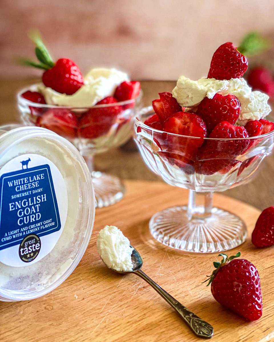 Freshly picked, perfectly ripe, sweet local strawberries. Real luxury. Eating them out of season is just wrong.  Thick, slightly tangy, unctuous goat curd is such a good partner.  Have you tried it?