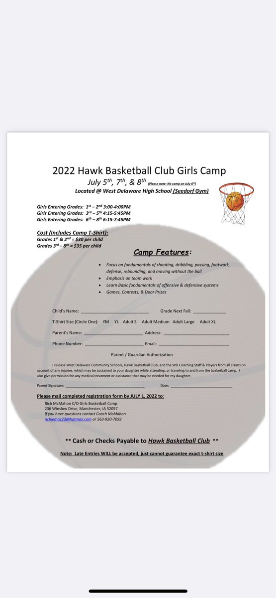 WestDelawareGBB's tweet photo. Girls Basketball Camp!!! Get signed up!!! ❤️🏀 https://t.co/A4oC0JKjUh