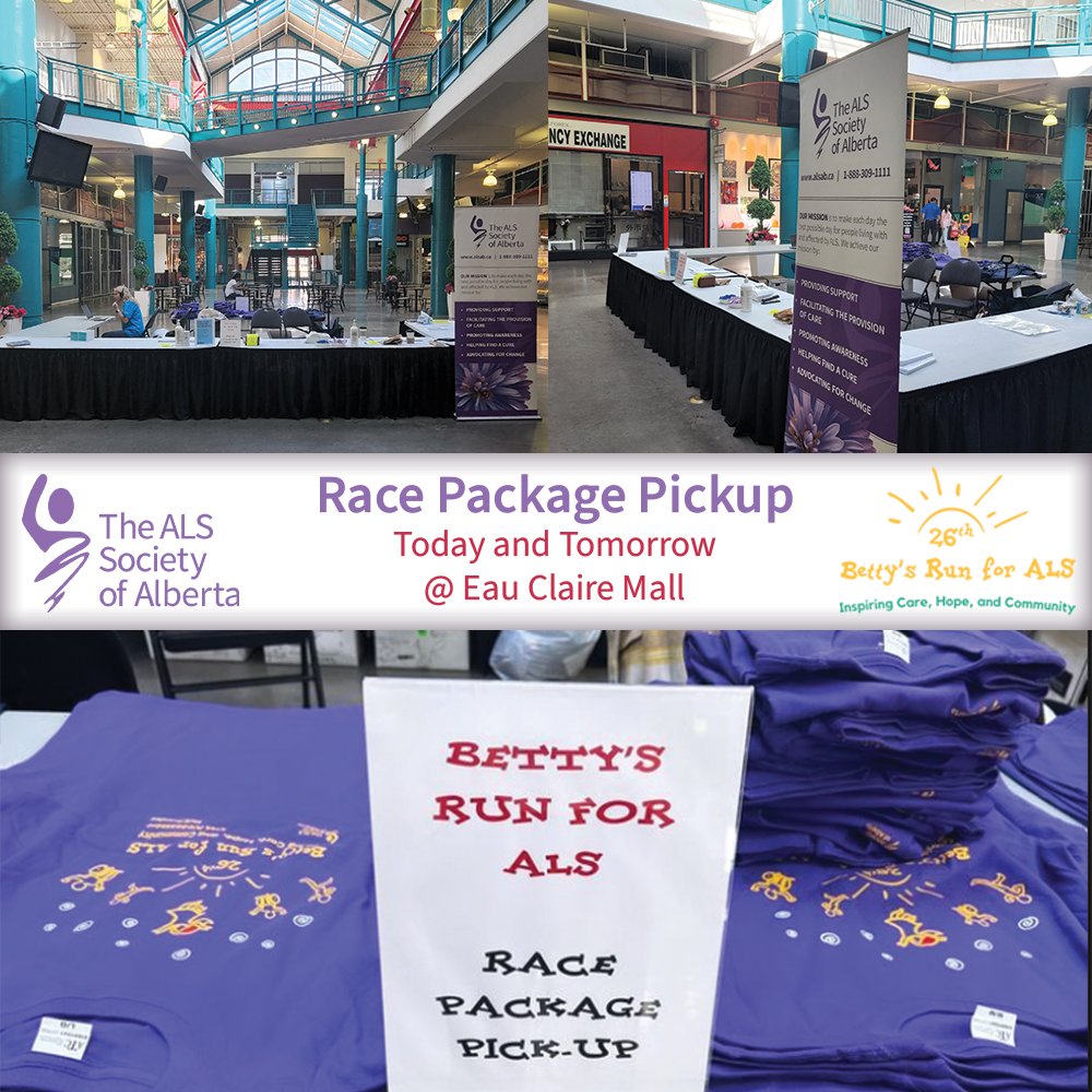 ALS_AB's tweet photo. If you’re heading to Betty’s Run this Sunday, don’t forget to snag your race package TODAY or TOMORROW at Eau Claire Mall, from 10am-2pm! Skip the line on event day and join in on the walk early. Grab yours now!
#als #alsab #alsalberta #alssociety #endals #donate #bettysrun https://t.co/WqygenWfgV