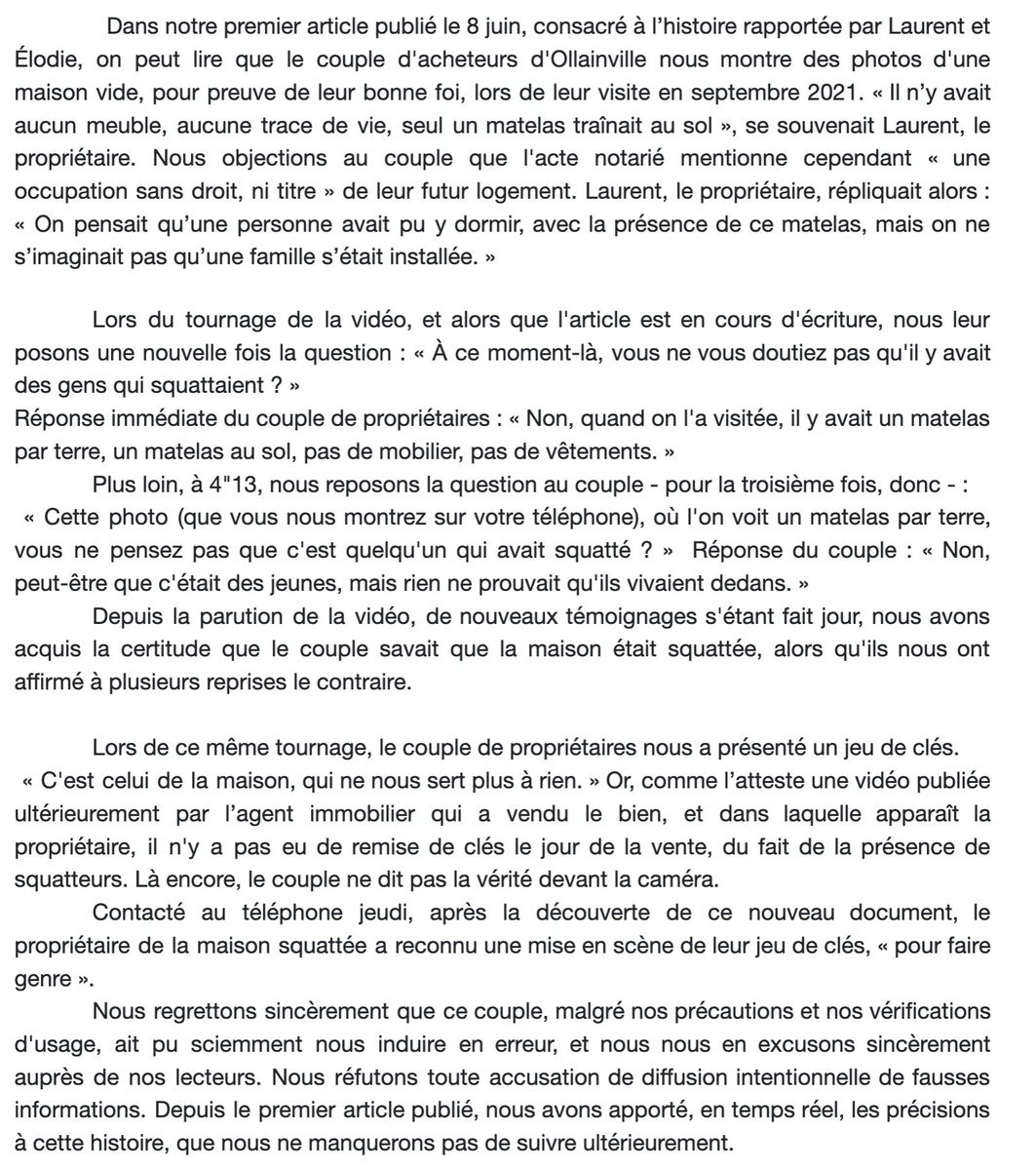 Vous avez été nombreux à nous interpeller au sujet de cet article et de notre reportage vidéo intitulé «Ils achètent une maison squattée sans le savoir», diffusée le mercredi 8 juin. 

Voici quelques précisions ⤵