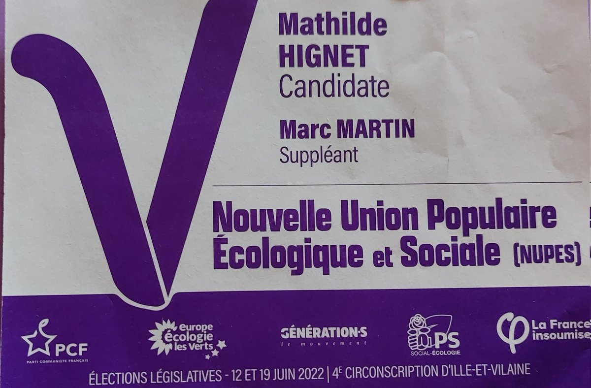 MathildeHignet's tweet photo. Dimanche, dans la #circo3504 un seul bulletin pour gagner de nouveaux droits sociaux et protéger la planète! Votez @MHignet ! #nupes #VcommeVictoire https://t.co/BAI7QqFKGG