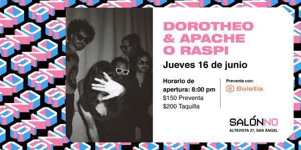 El día de hoy tenemos 3x2 para concierto que damos el jueves junto a <a href="/Dorotheoband/">Dorotheo</a> en el <a href="/NoAltavista/">Salón NO Altavista</a> . Dense grasa:  dorotheo-y-apache-oraspi.boletia.com