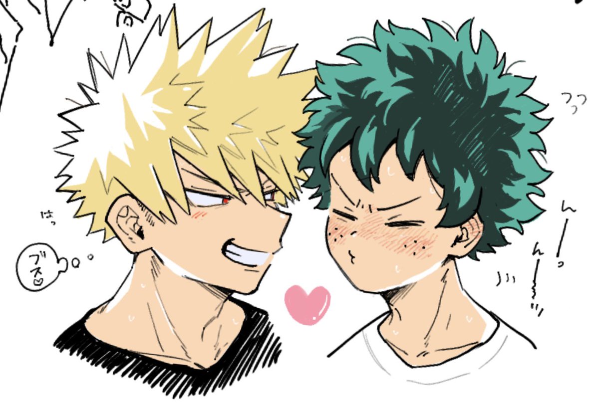 bakugou katsuki ,midoriya izuku multiple boys 2boys male focus freckles blonde hair spiked hair tongue  illustration images