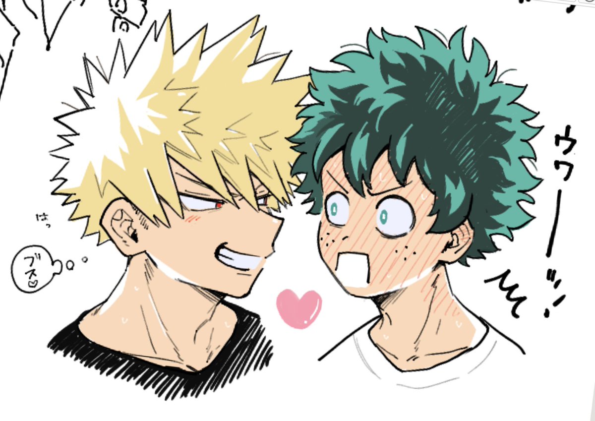 bakugou katsuki ,midoriya izuku multiple boys 2boys male focus freckles blonde hair spiked hair tongue  illustration images