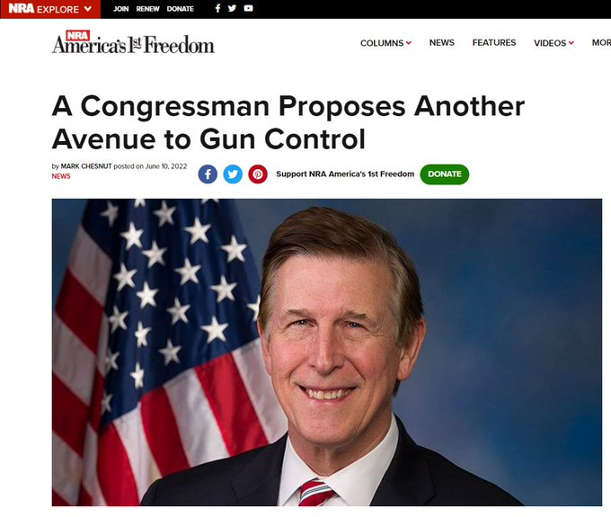 RepDonBeyer's tweet photo. The NRA does NOT like my proposal to restrict assault weapons:

"the tax on a [AR-15] would... [result] in a total price of $16,500"

"devastating for those wishing to purchase common semi-automatic rifles"

"could bypass the US Senate’s 60-vote threshold to bypass a filibuster" https://t.co/Cq0oHMA2pH