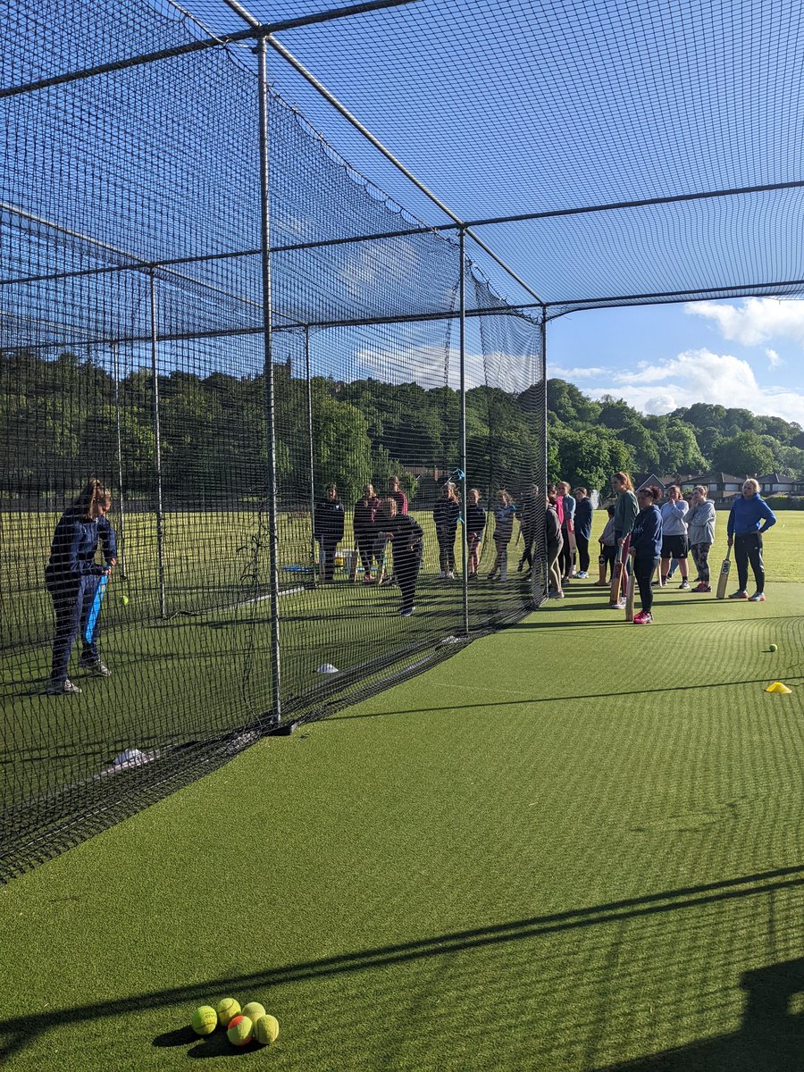 ESCACricket's tweet photo. Despite the earlier deluge, the sun has come out for our batting #womensworkshop with @lornajack &amp; @megmccoll15. Big thanks to @WatsonianCC for hosting 🏏

#runsforfun https://t.co/rK4y4qEeXH