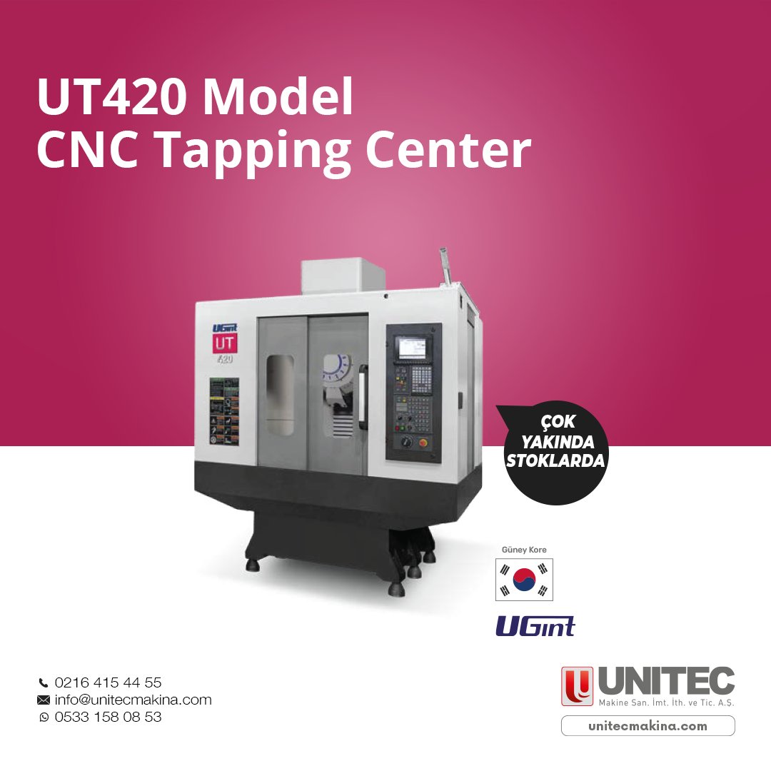 UT420 Model
CNC Tapping Center

Detaylı bilgi için;
0216 415 44 55
info@unitecmakina.com
WhatsApp: 0533 158 08 53

#metalişleme #unitecmakina #metalworking #cnctezgah #cnctorna